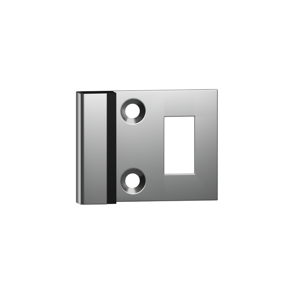 Stainless steel Metlam 114 combined door bumper and staple mounted on a door edge for protection and reinforcement