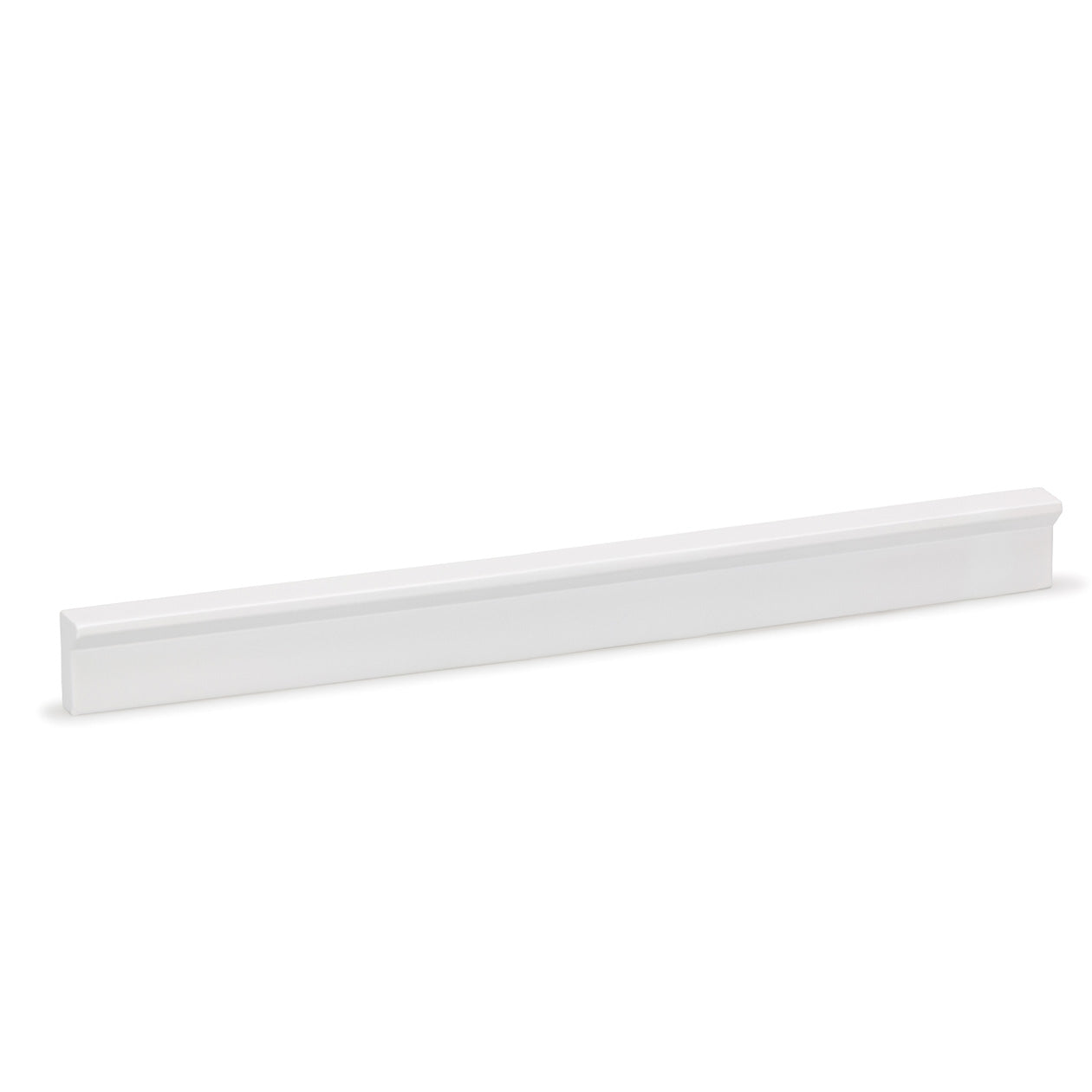 Momo ANGLE cabinet pull handle in white finish, sleek modern design with angular shape mounted on a cabinet door.