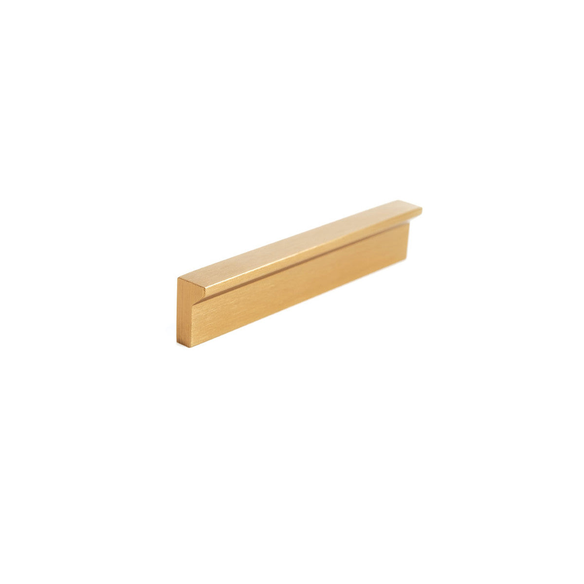 Momo ANGLE cabinet pull handle with a sleek bronze finish, mounted on a wooden cabinet door.