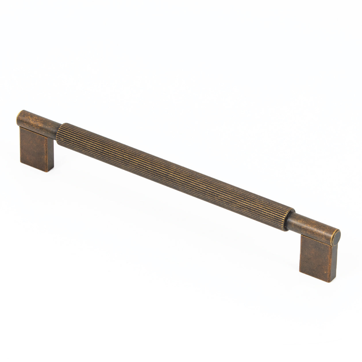 Momo ARPA D cabinet pull handle with sleek metal finish, mounted on a wooden cabinet for modern kitchen or furniture decor.