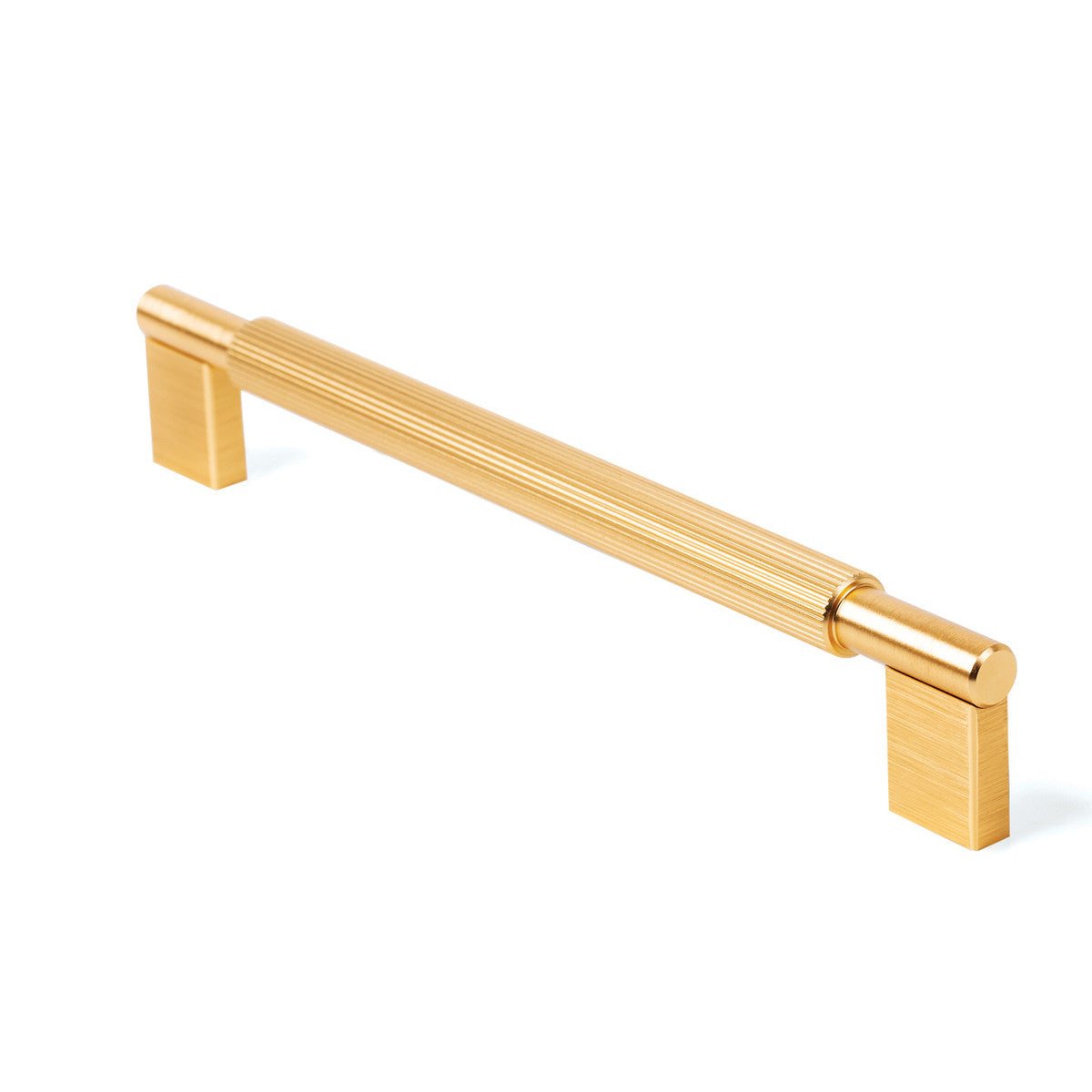Momo ARPA D Cabinet Pull Handle in brushed bronze finish, showcasing sleek modern design on a wooden cabinet.