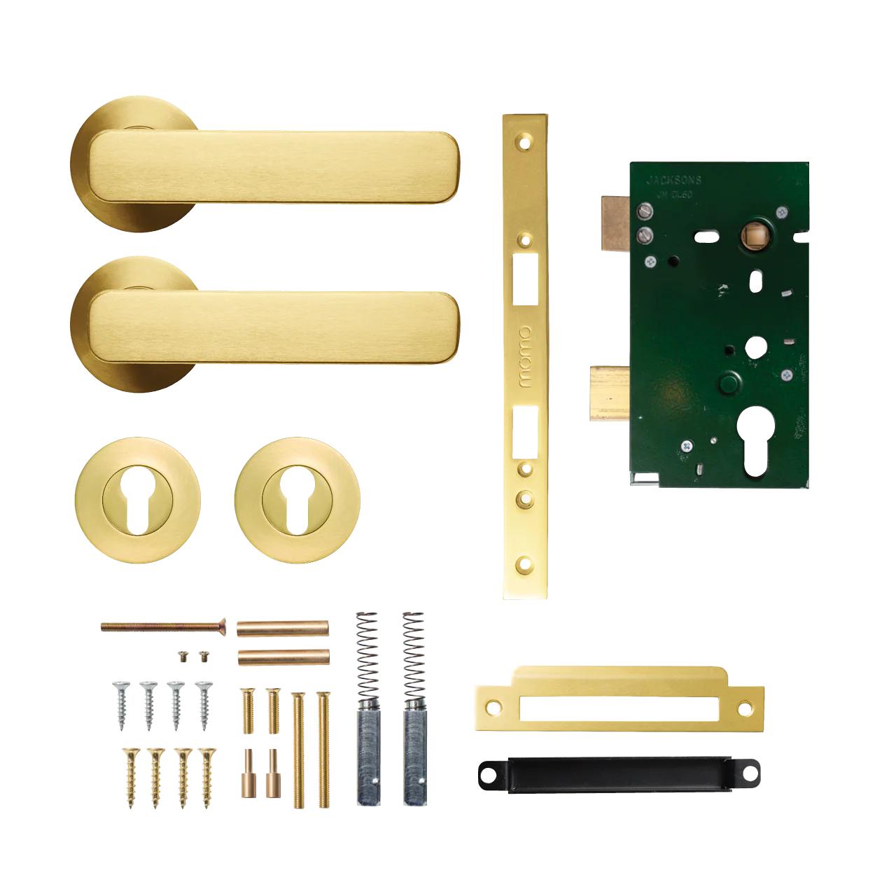 MOMO ASPEN LEVER SOLID BRASS MORTICE ENTRANCE SET - BRUSHED SATIN BRASS in Brushed Satin Brass