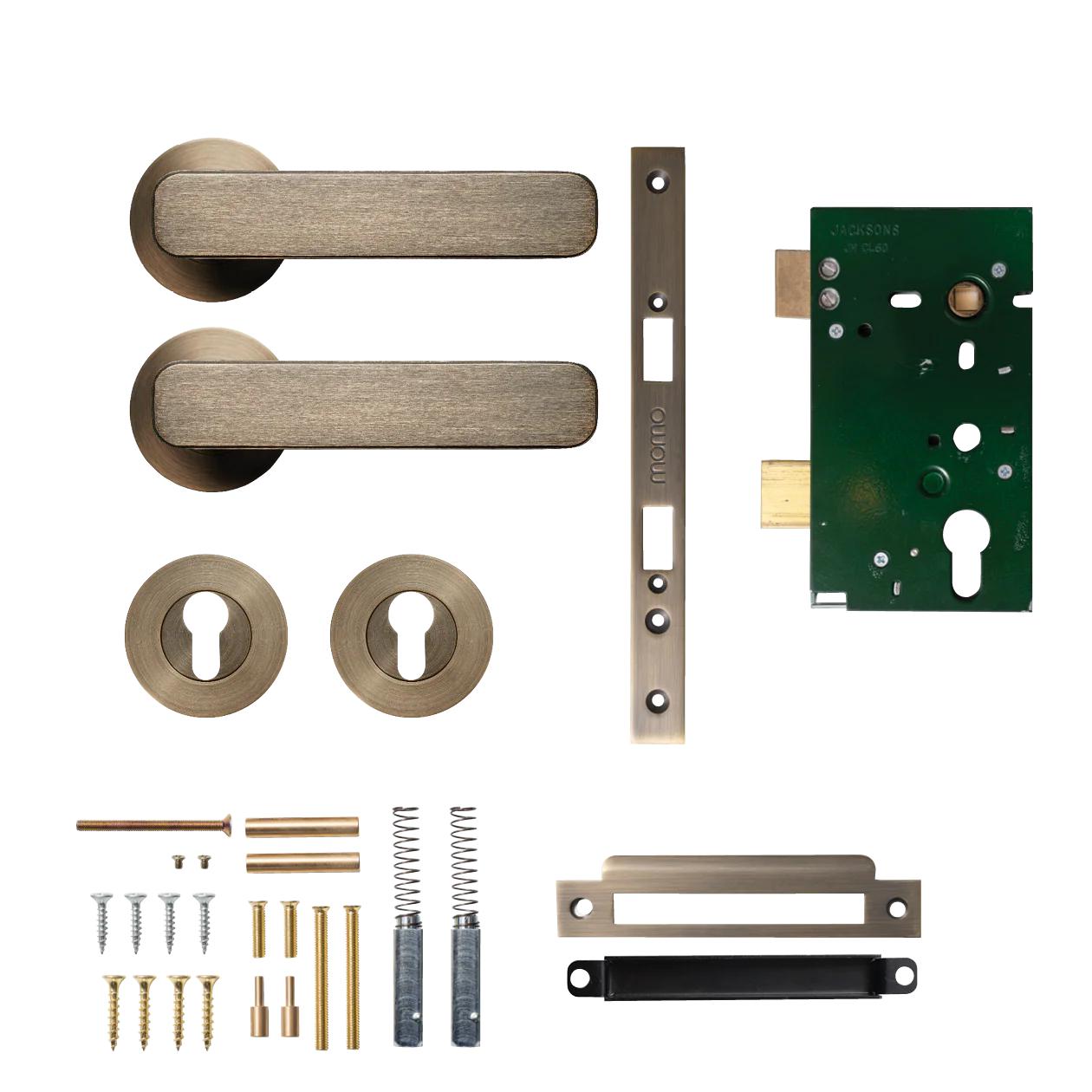 MOMO ASPEN LEVER SOLID BRASS MORTICE ENTRANCE SET - DARK BRUSHED BRASS in Dark Brushed Brass
