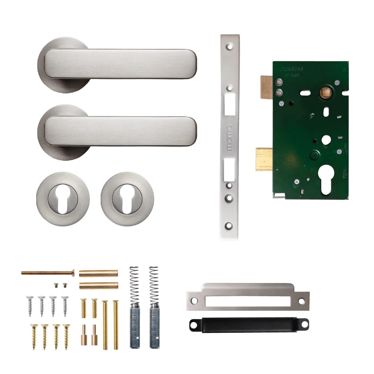 MOMO ASPEN LEVER SOLID BRASS MORTICE ENTRANCE SET - DULL BRUSHED NICKEL in Dull Brushed Nickel