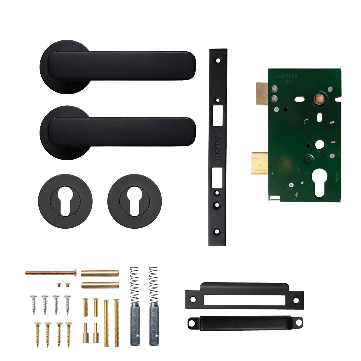 MOMO ASPEN LEVER SOLID BRASS MORTICE ENTRANCE SET - MATT BLACK in Matt Black