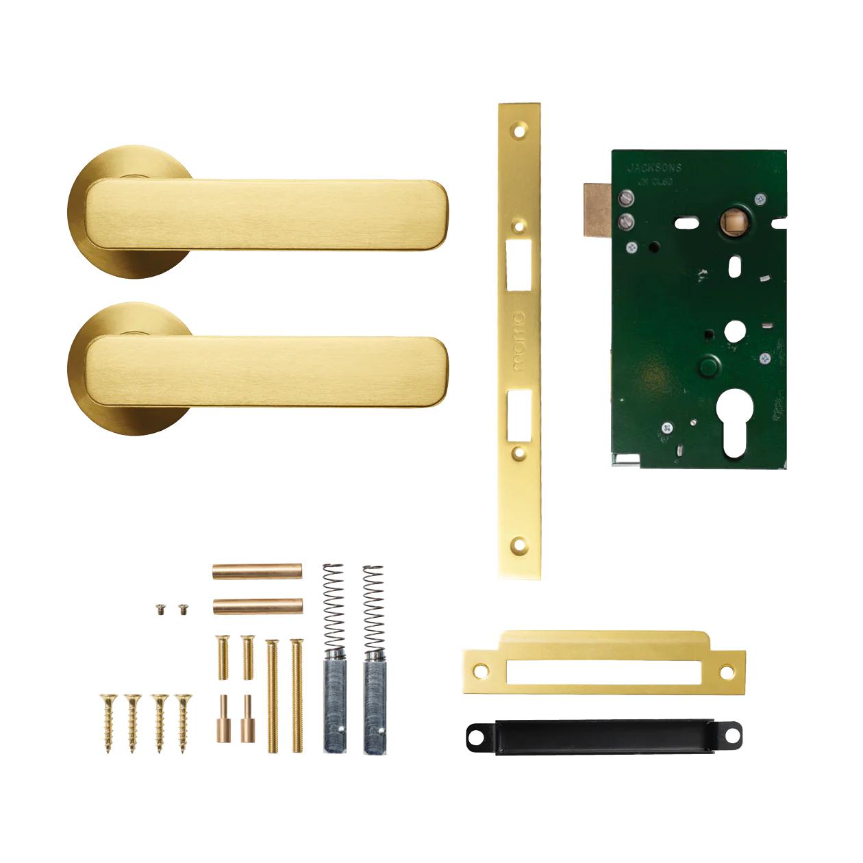 MOMO ASPEN LEVER SOLID BRASS MORTICE PASSAGE SET - BRUSHED SATIN BRASS in Brushed Satin Brass