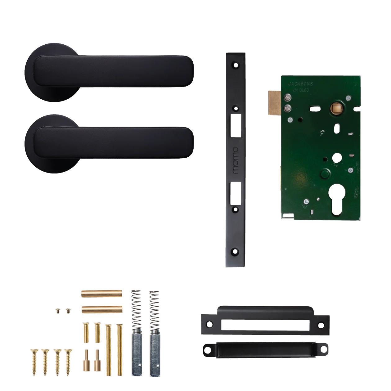 MOMO ASPEN LEVER SOLID BRASS MORTICE PASSAGE SET - MATT BLACK in Matt Black