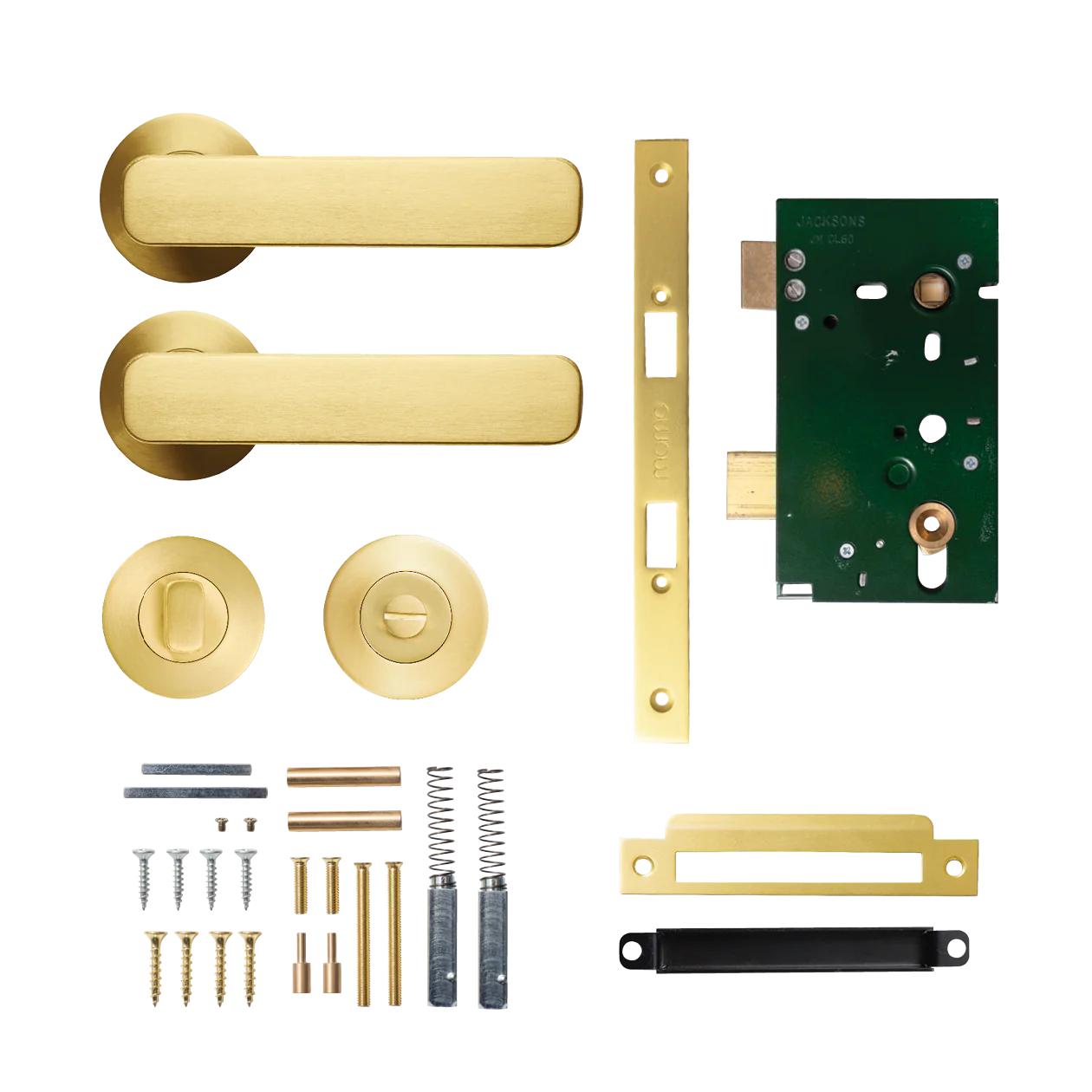 MOMO ASPEN LEVER SOLID BRASS MORTICE PRIVACY SET - BRUSHED SATIN BRASS in Brushed Satin Brass