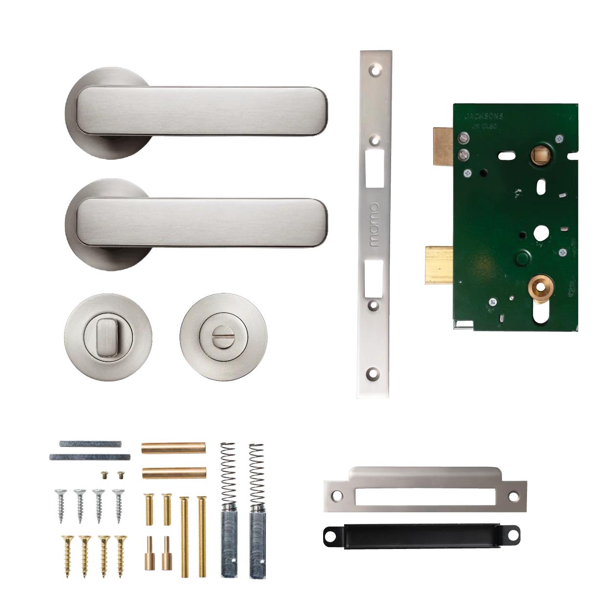 MOMO ASPEN LEVER SOLID BRASS MORTICE PRIVACY SET - DULL BRUSHED NICKEL in Dull Brushed Nickel