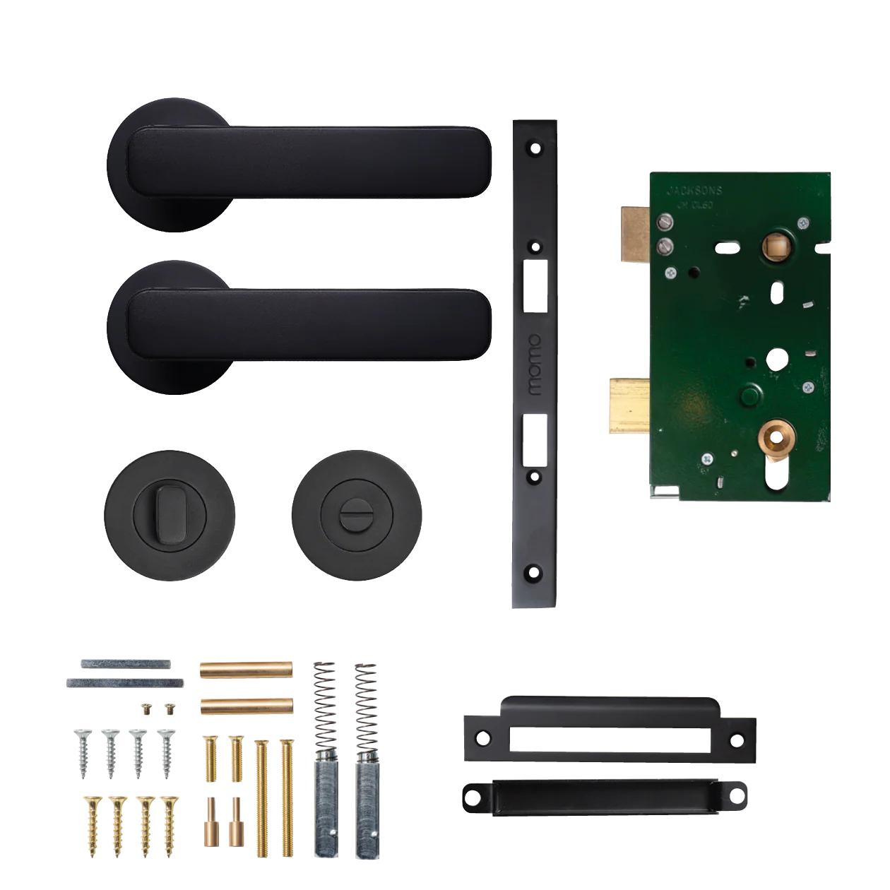 MOMO ASPEN LEVER SOLID BRASS MORTICE PRIVACY SET - MATT BLACK in Matt Black