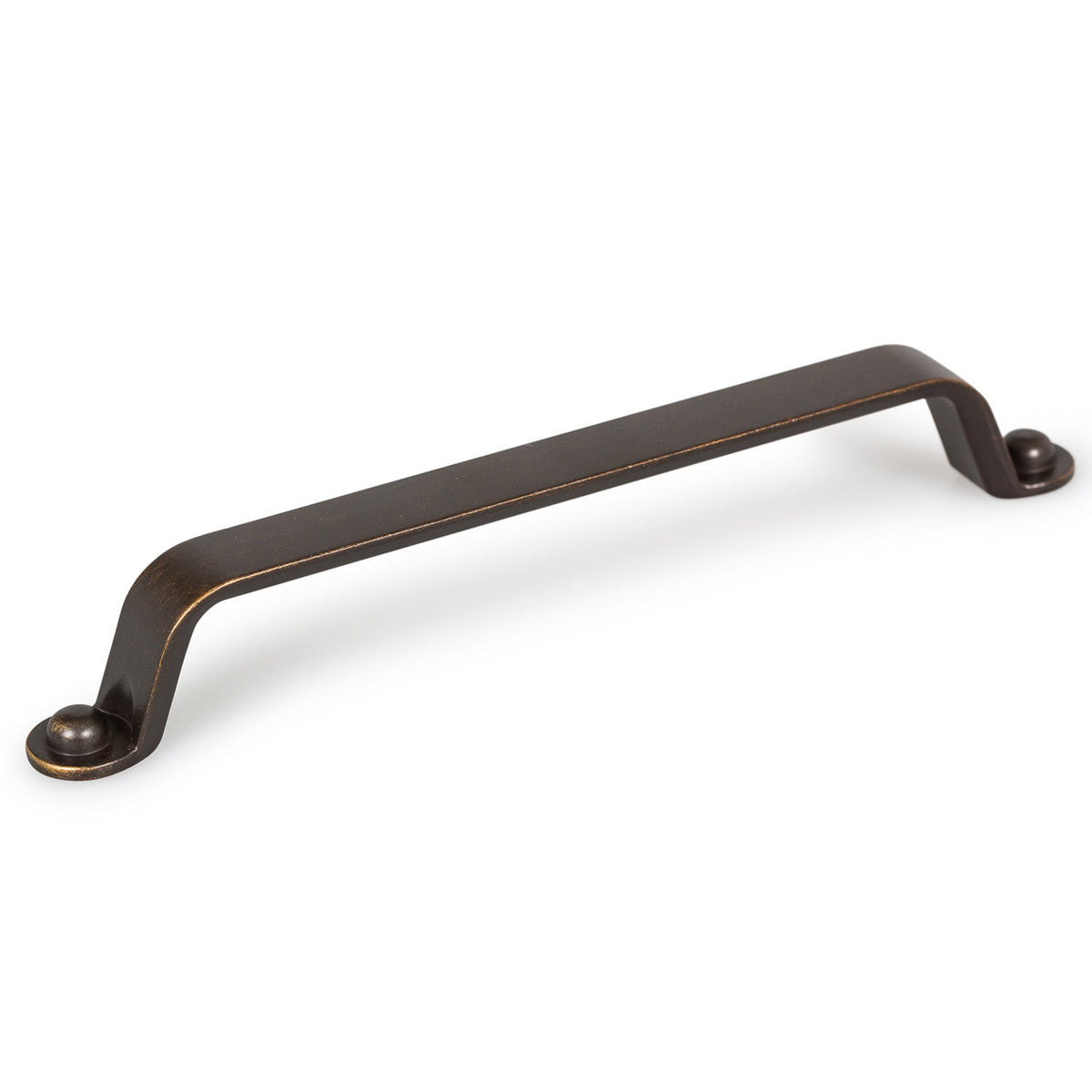 Momo BUTTON cabinet pull handle in brushed antique bronze finish, showing a close-up of the round, button-style hardware on a cabinet door.