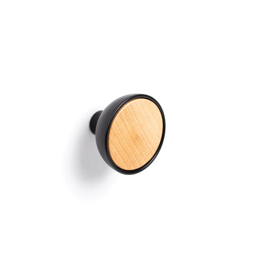 BOL KNOB WITH TIMBER INSERT 45MM MATT BLACK AND BEECH WOOD in Matt Black and Beech Wood