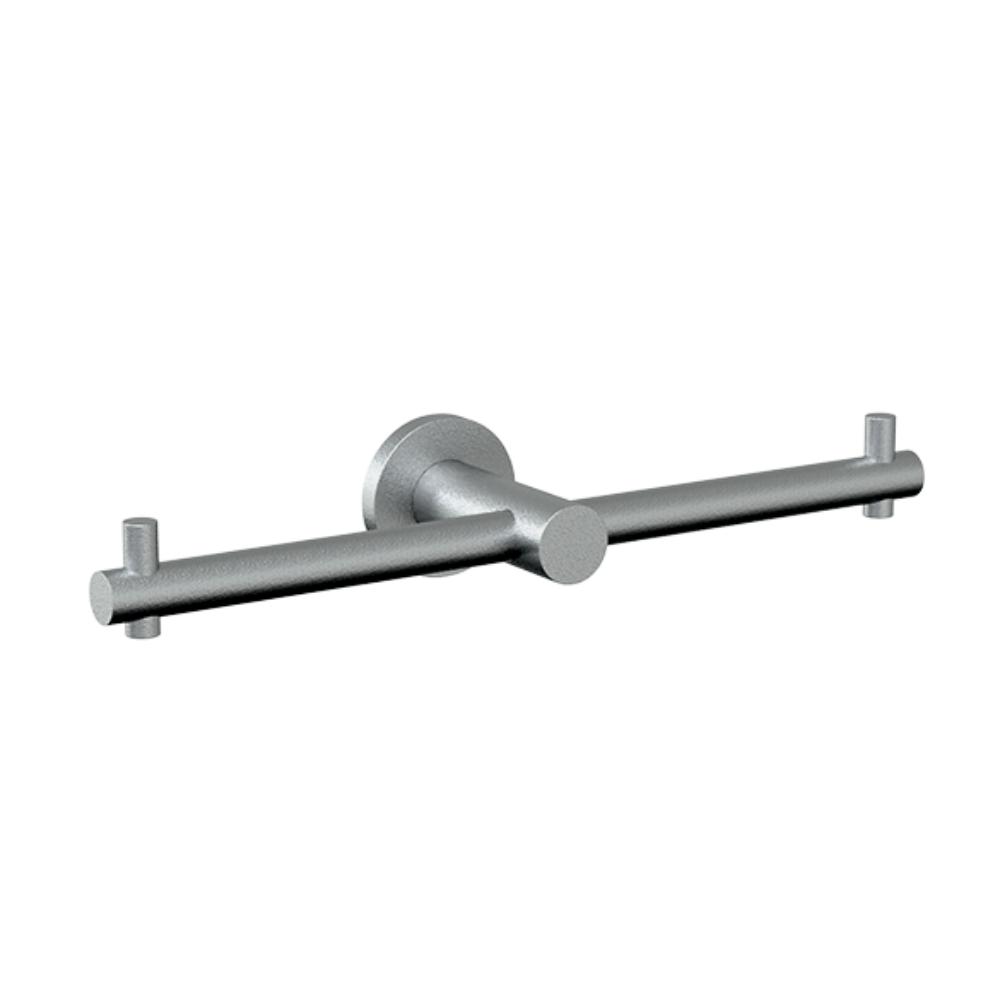 Metlam double toilet paper roll holder mounted on bathroom wall with two rolls of toilet paper visible