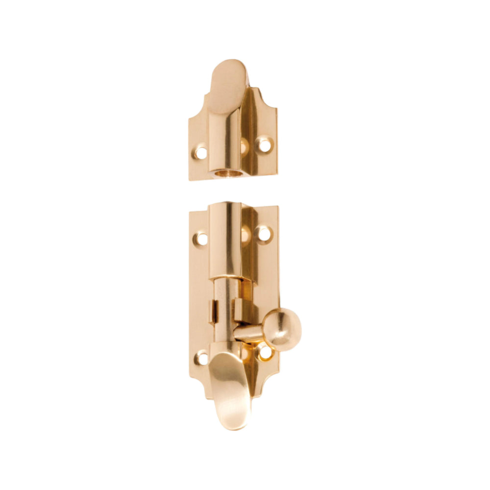 Barrel Bolt Victorian Polished Brass L75xW32mm Bolt 9mm in Polished Brass