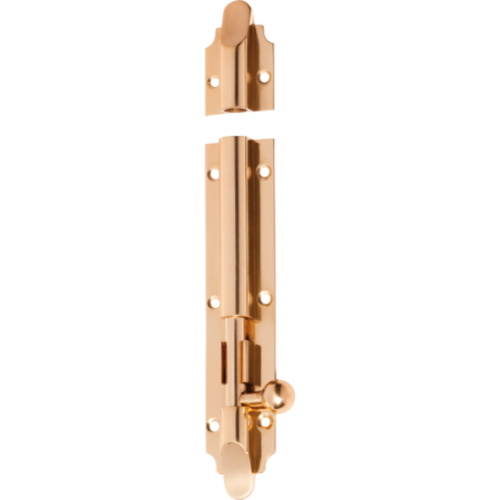 Tradco Victorian barrel bolt in black finish, wooden door latch with classic design and sturdy metal construction.