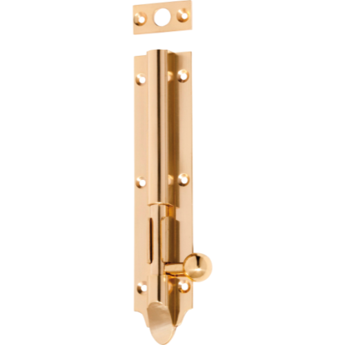Barrel Bolt Victorian Long Throw Polished Brass L150xW32mm Throw 30mm in Polished Brass