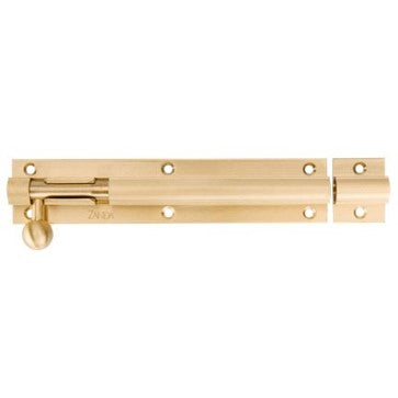 Zanda straight barrel bolt in 150mm, showing the metal latch and screw holes for secure door or gate fastening.