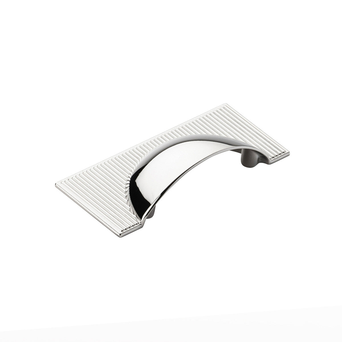 Momo Barrington cup pull handle in polished nickel finish, showcasing a sleek and modern furniture hardware design.