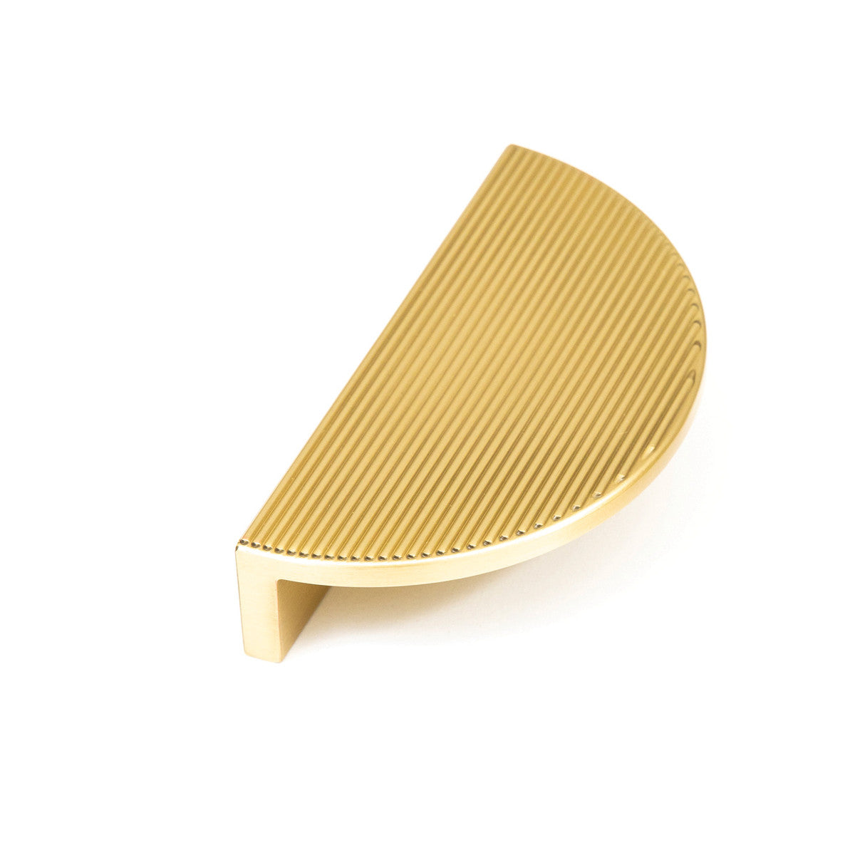 Momo Barrington Eclipse ribbed cabinet pull handle with a sleek, modern design in a polished finish, mounted on a cabinet.