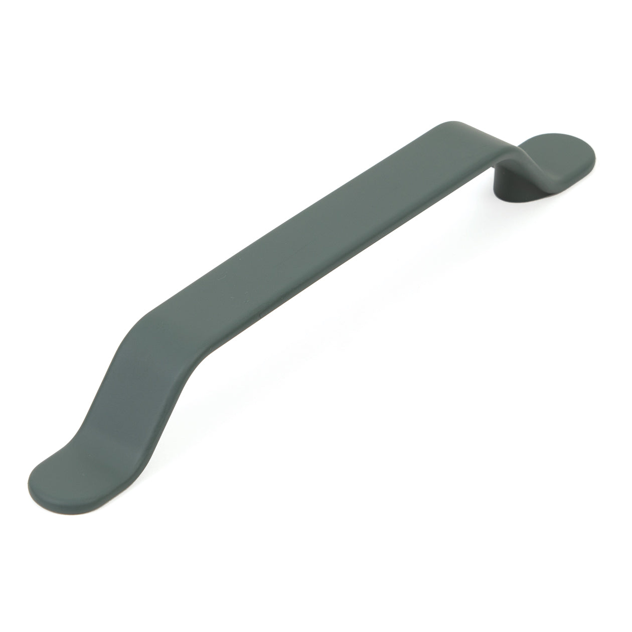 Momo BELT D cabinet pull handle in matte gray finish mounted on a cabinet door, featuring a sleek, modern design.