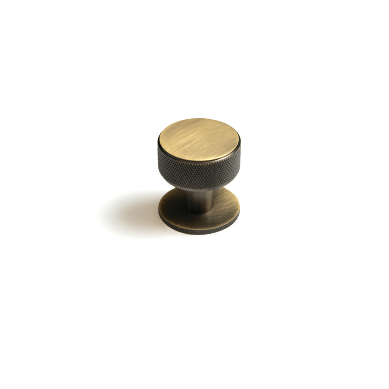 Momo Belgravia knurled cabinet knob in dark bronze finish, featuring textured metal surface for vintage kitchen or furniture decor.