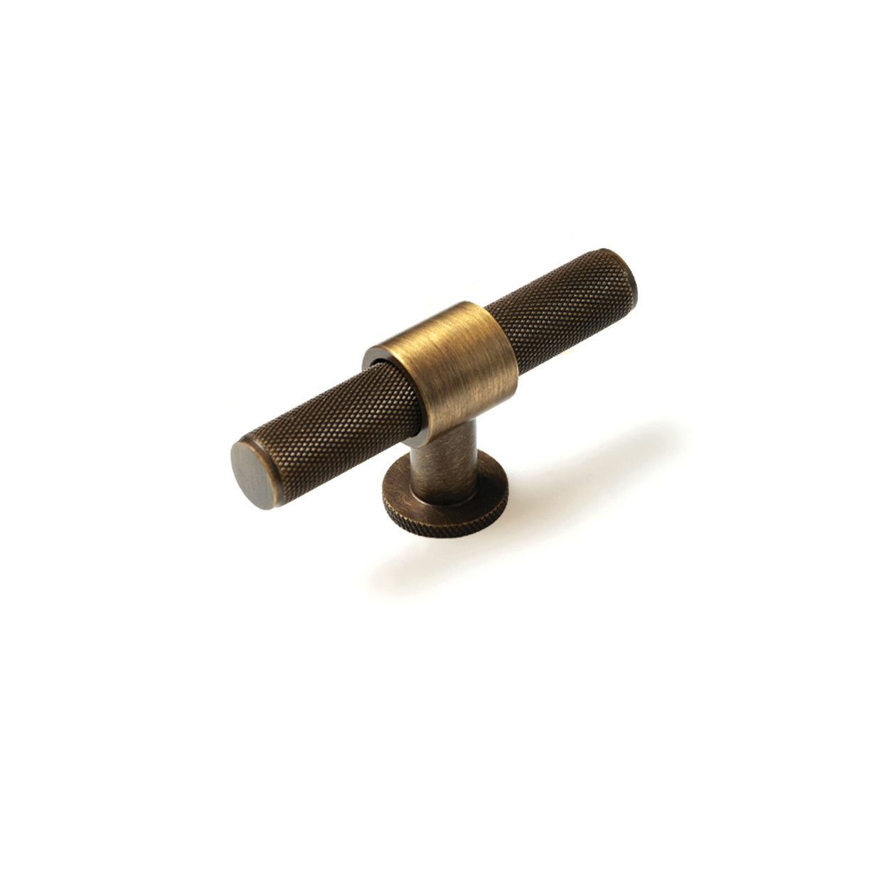Momo Belgravia knurled T-pull handle in bronze finish, showing textured grip and sleek T-shaped design.