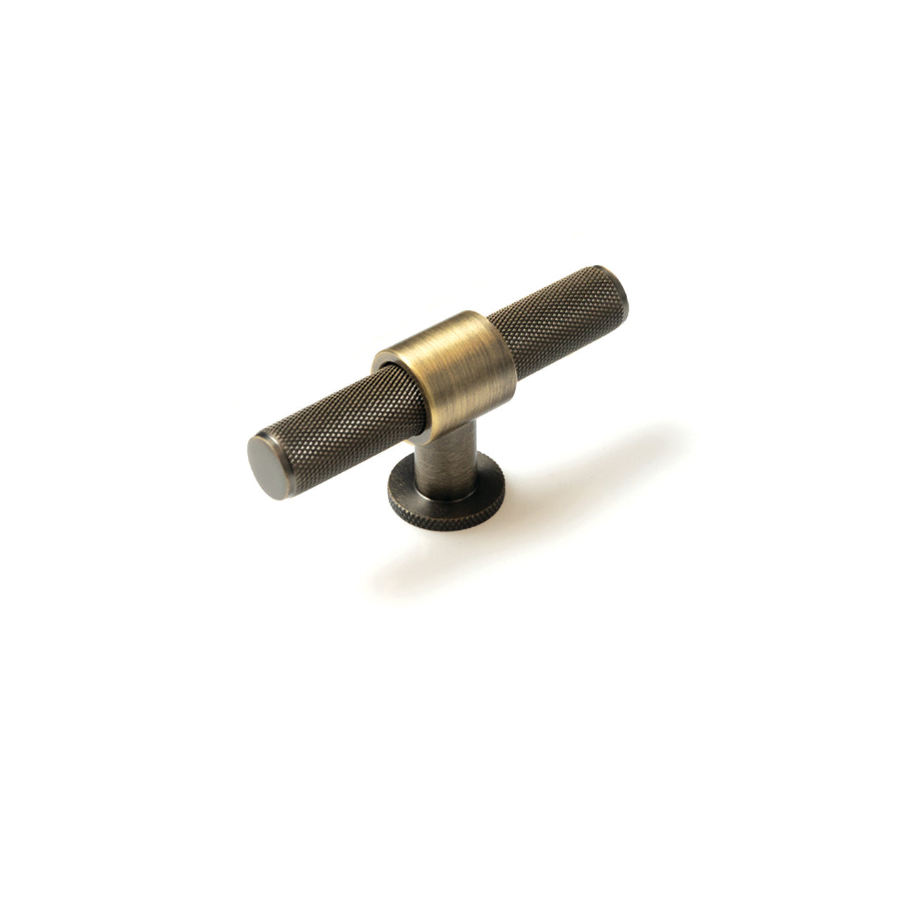 Momo Belgravia knurled T-pull handle in dark bronze finish with textured grip for furniture or cabinetry.