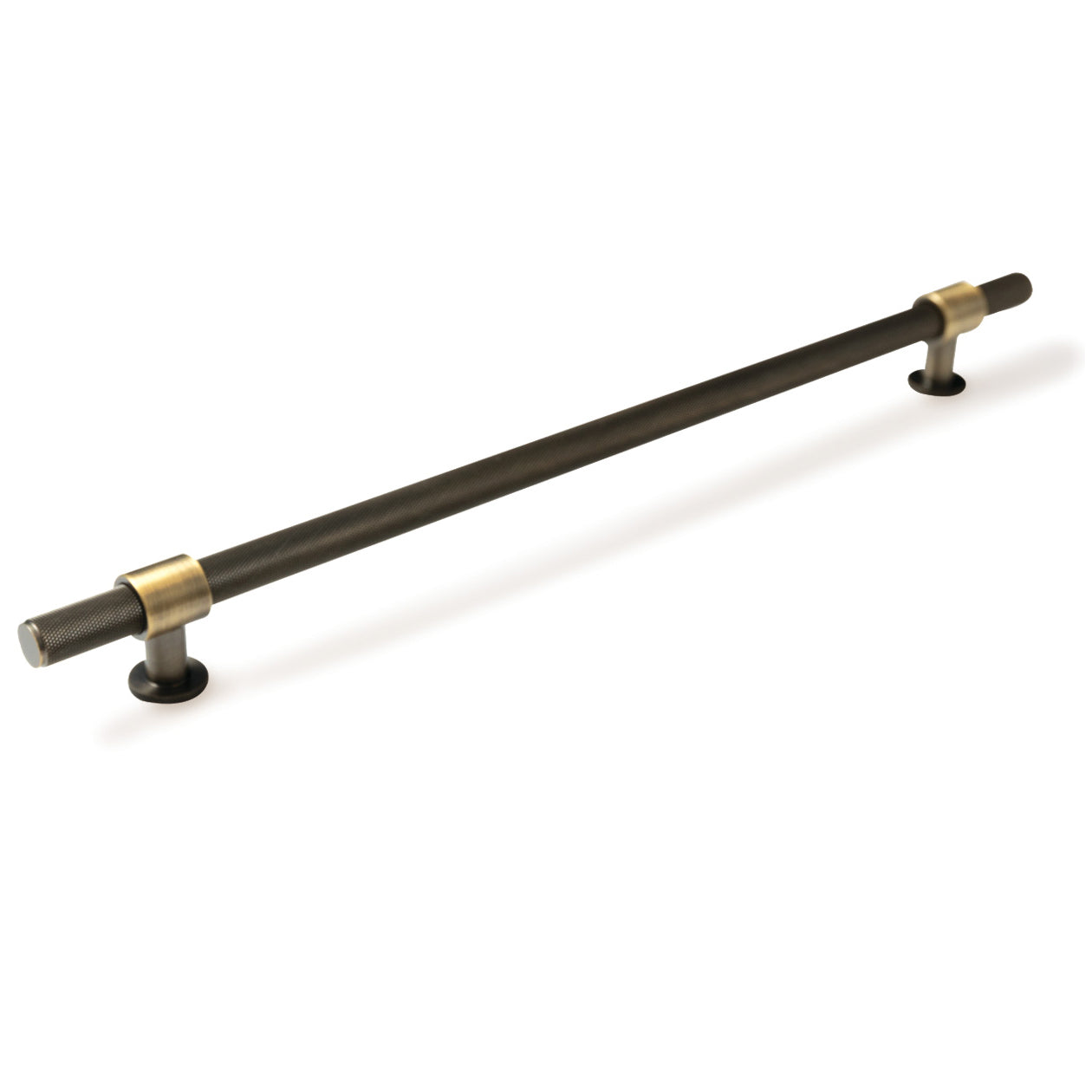 Momo Belgravia knurled cabinet pull handle in dark bronze finish, showing textured grip and sleek design for furniture hardware.
