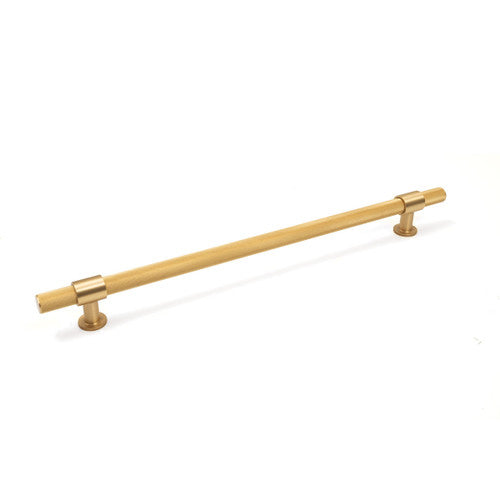 Momo BELGRAVIA knurled appliance pull handle in brushed brass finish, showcasing textured metal design for cabinet or drawer use.