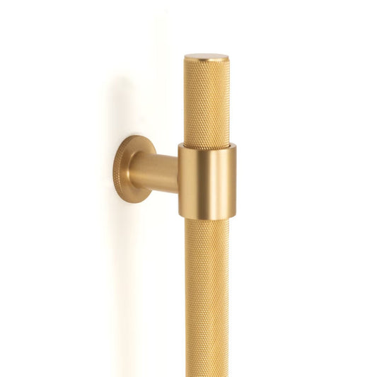 MOMO BELGRAVIA KNURLED 800MM SOLID BRASS BAR PULL BRUSHED SATIN BRASS in Brushed Satin Brass
