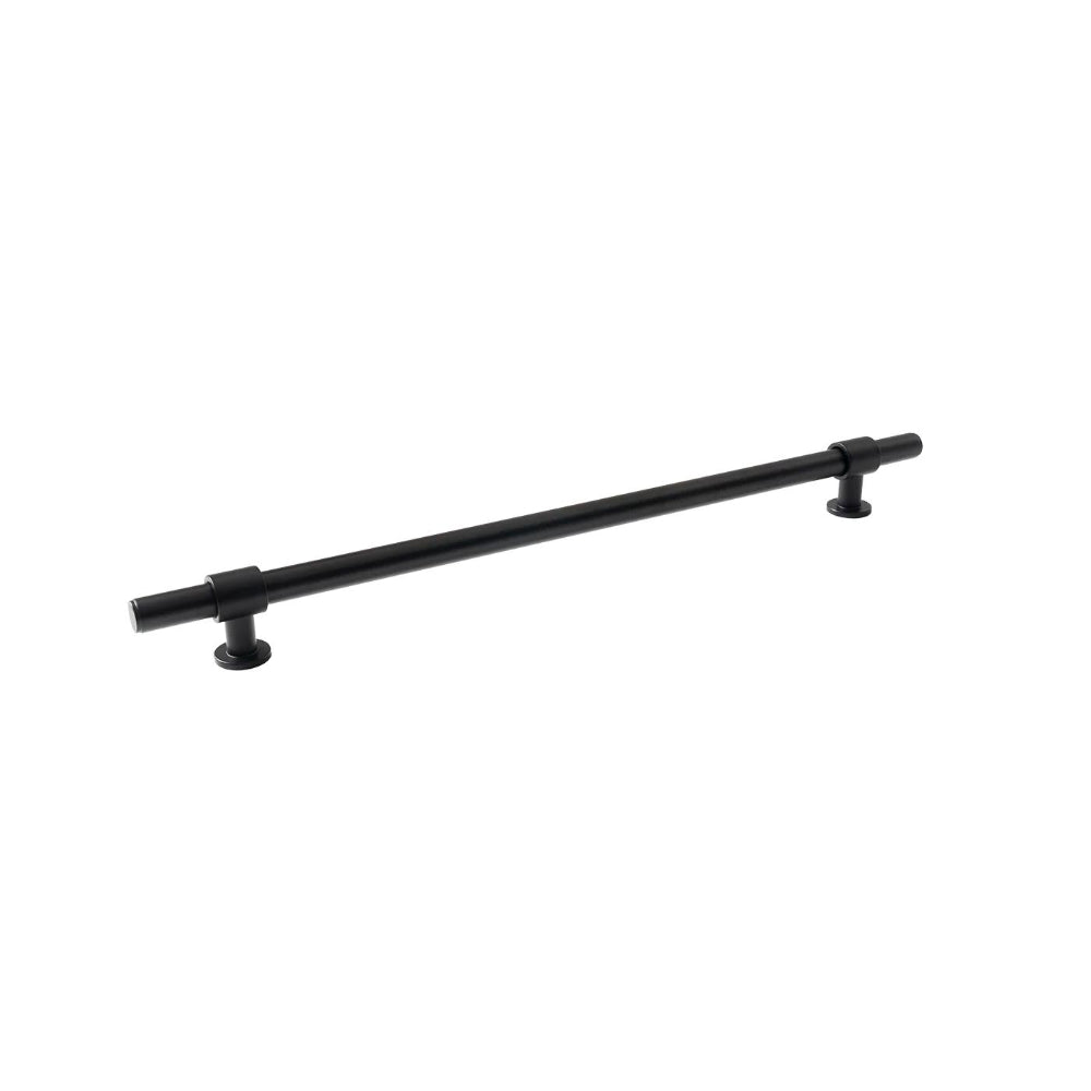 Momo Belgravia plain cabinet pull handle in black finish with sleek, modern design for kitchen or furniture drawers and cabinets.
