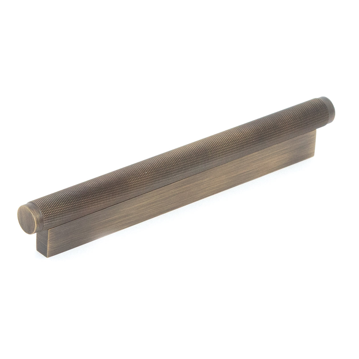 Momo Brighton cabinet pull handle in dark bronze finish with sleek, modern design mounted on a cabinet door.