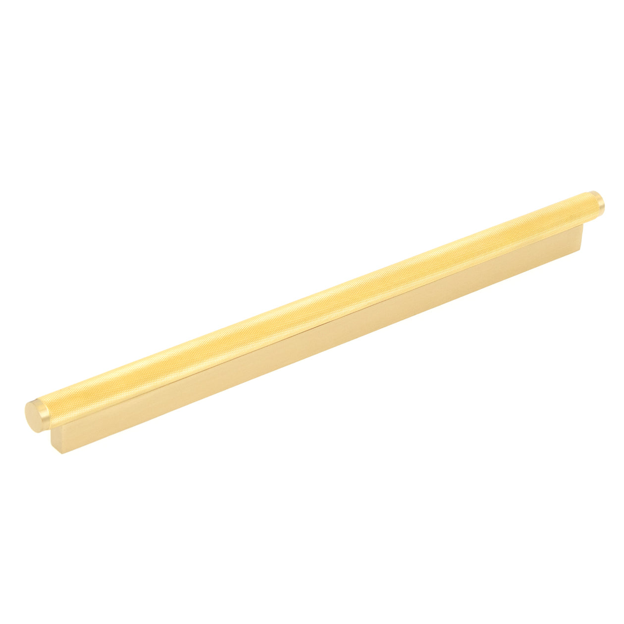 Momo Brighton cabinet pull handle in black with a sleek, modern design, mounted on a wooden cabinet.