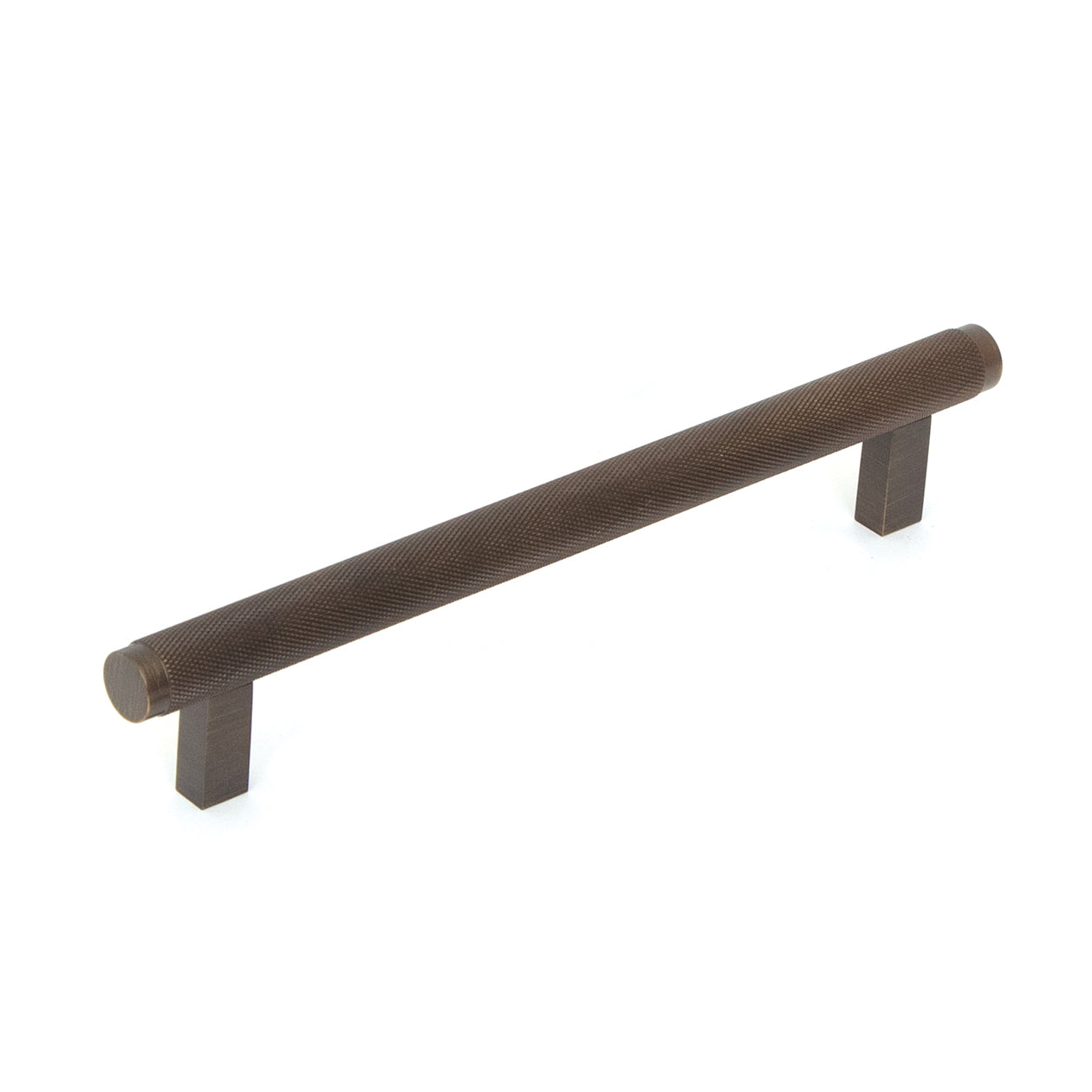 Momo BELLEVUE knurled cabinet pull handle with textured silver finish mounted on a cabinet door