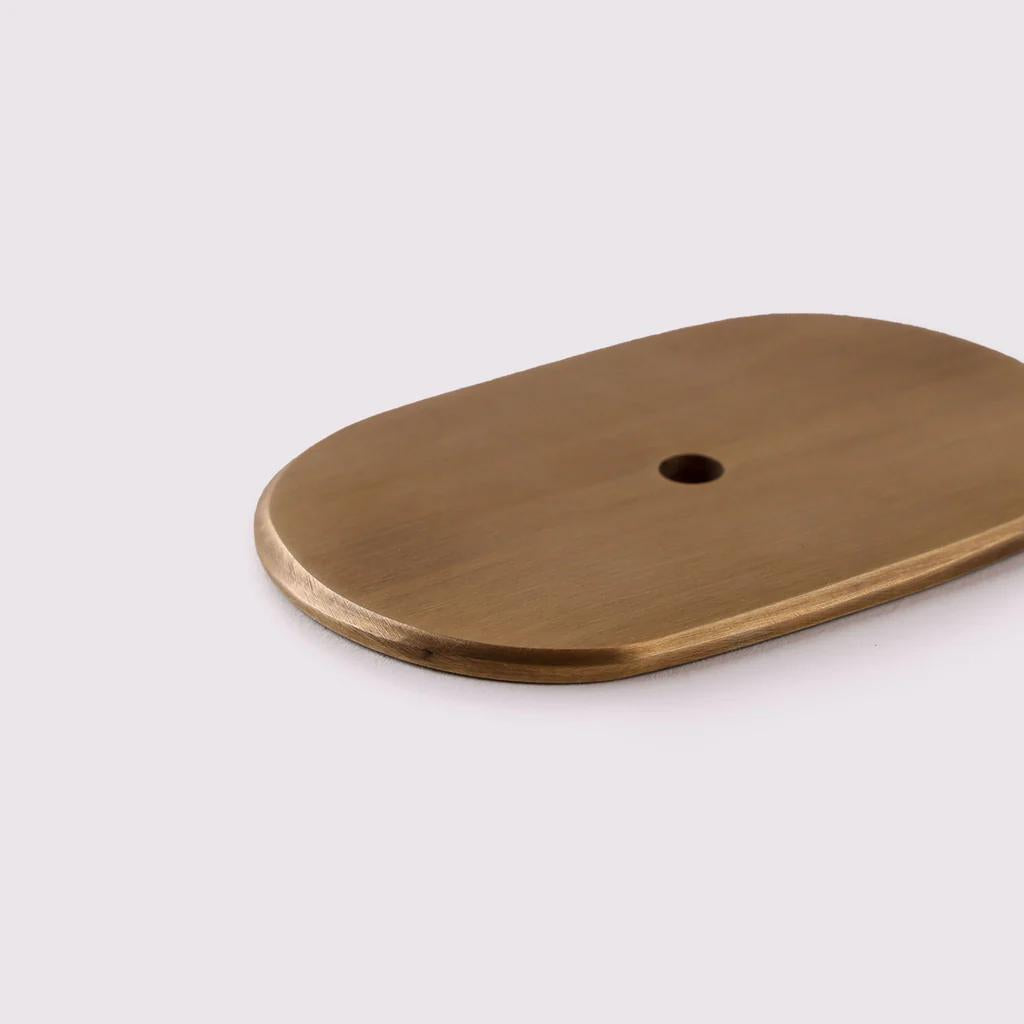 Curved Knob Backplate - Acid Washed Brass in Acid Washed Brass