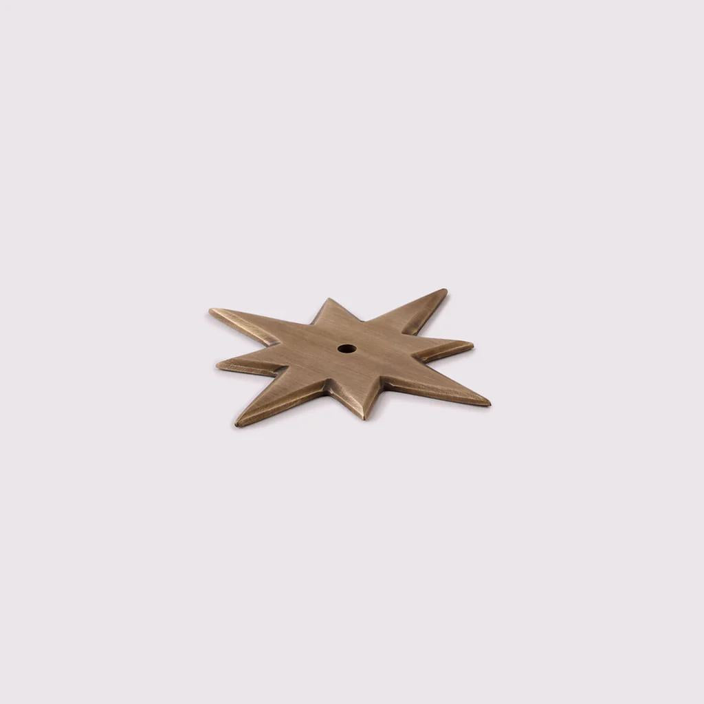 Star Knob Backplate - Acid Washed Brass in Acid Washed Brass