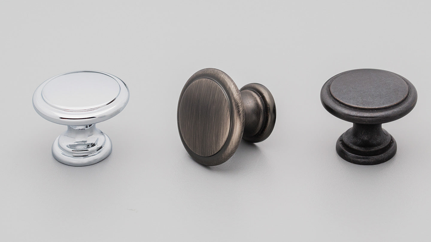 Kethy DK1357 cabinet knob in brushed bronze finish with a modern round design, ideal for kitchen or bathroom cabinets.