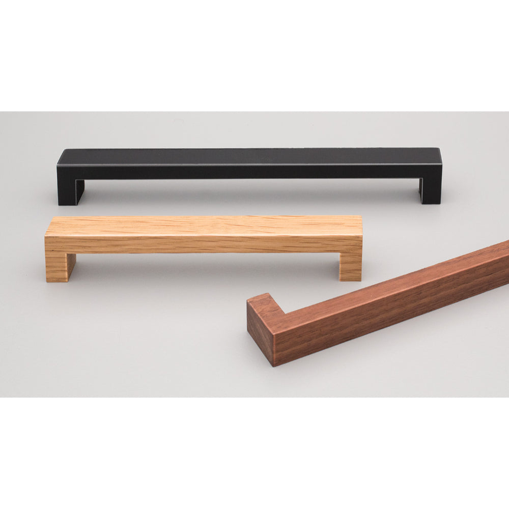 Kethy L7480 bench timber cabinet pull with sleek metal handle mounted on a wooden cabinet door.