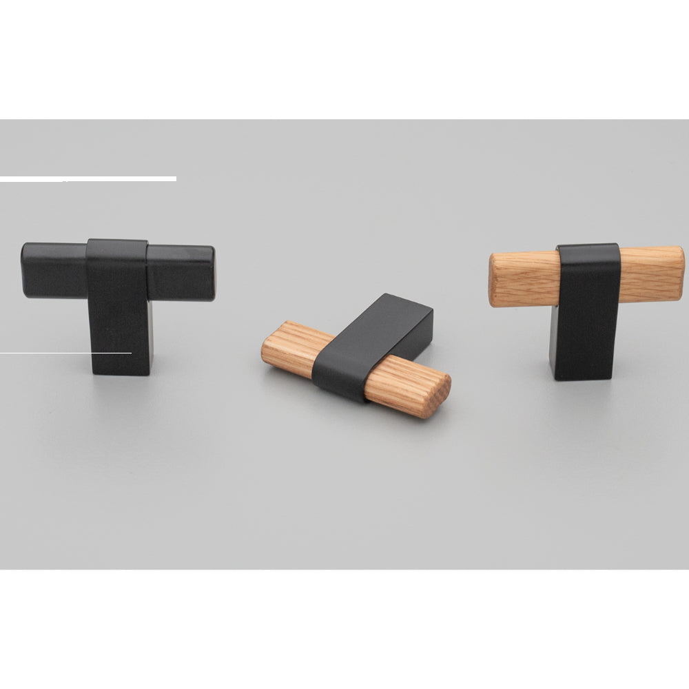 Hobro T Handle 50mm Oak Lacq/Matt Black in Oak / Matt Black