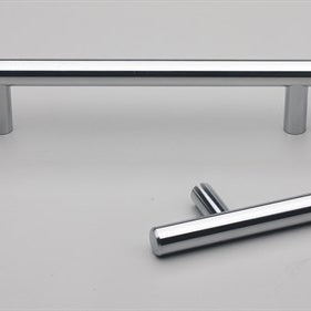 Rail Cabinet Pull Handle Steel with PC 160mm long 96mm CTC in Polished Chrome
