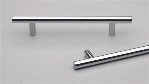 Rail Cabinet Pull Handle Steel with PC 160mm long 96mm CTC in Polished Chrome