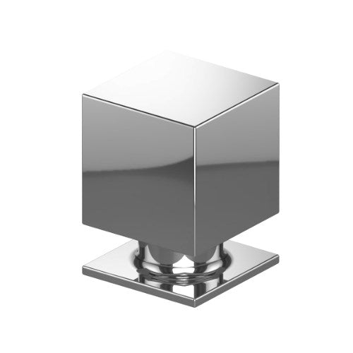 Cabinet Knob. 25mm x 25mm Square Cube with Base in Polished Stainless Steel