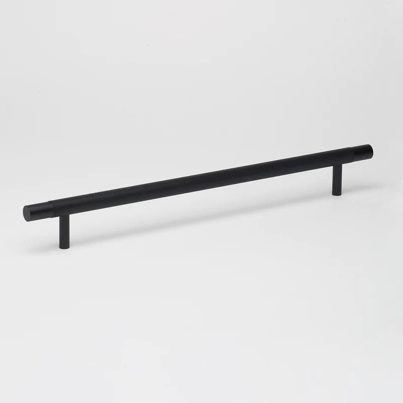 Lo & Co Kintore appliance pull cabinet hardware in matte black with M8 mounting hardware, modern and sleek design for kitchen cabinets.