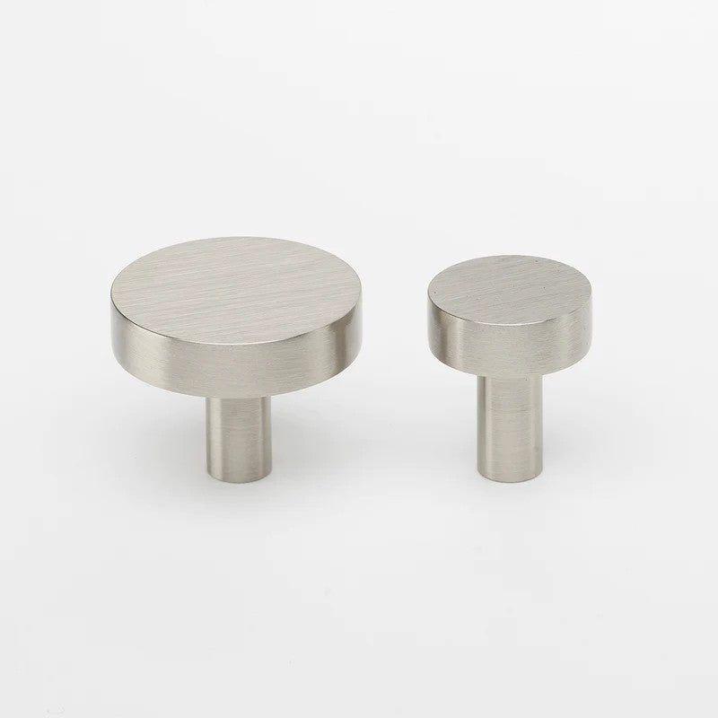 Lo & Co Ascot Cabinet Knob in brushed nickel finish, featuring a classic round design for furniture hardware.
