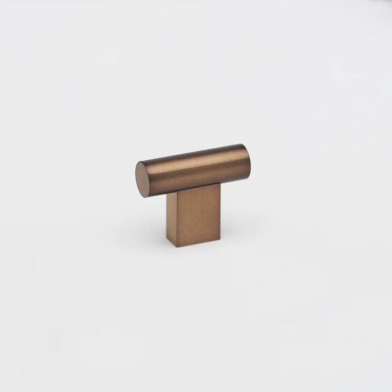 Brass Lo & Co T-Knob architectural hardware with sleek T-shaped handle and polished finish, designed for modern doors.