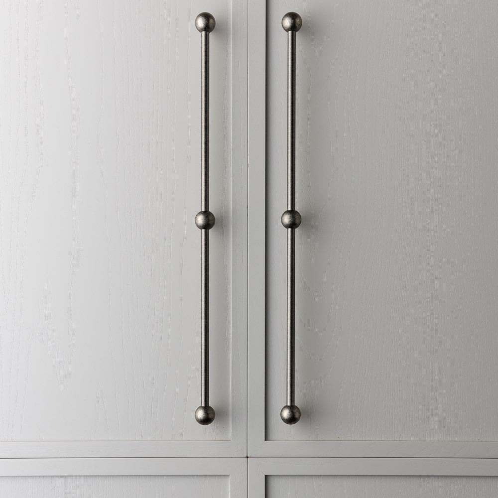 Lo & Co Sphere Appliance Pull cabinet hardware in brushed nickel finish, featuring a rounded sphere design for kitchen cabinets.
