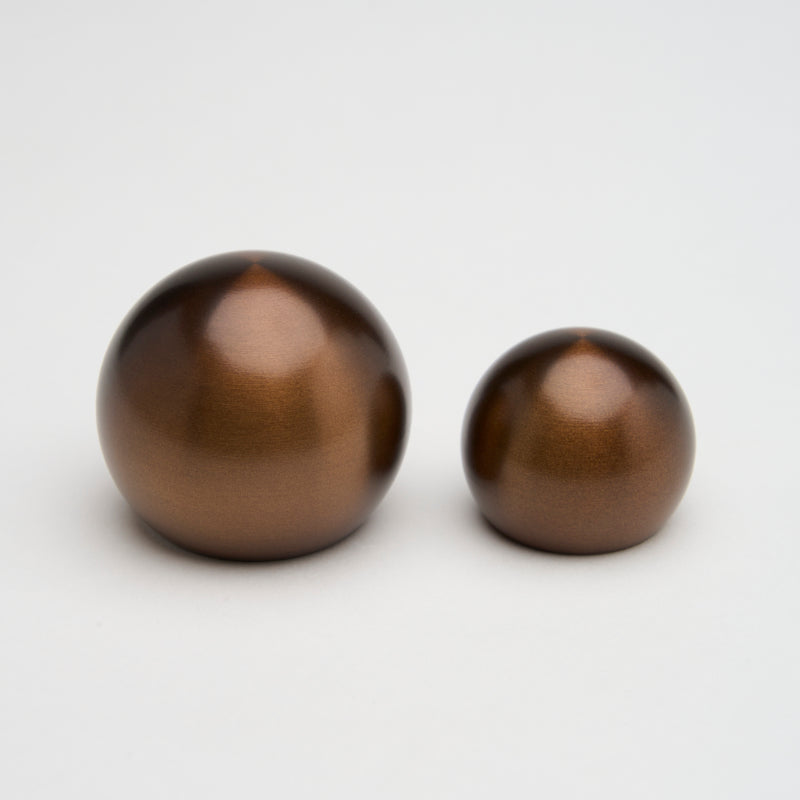 Brass Lo & Co Sphere Knob for cabinet hardware, round design with a polished finish, ideal for furniture or cabinetry.