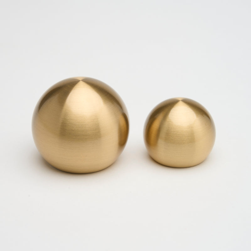 Lo & Co Sphere Knob cabinet hardware in brushed metal finish, round sphere design for modern furniture drawers and doors.