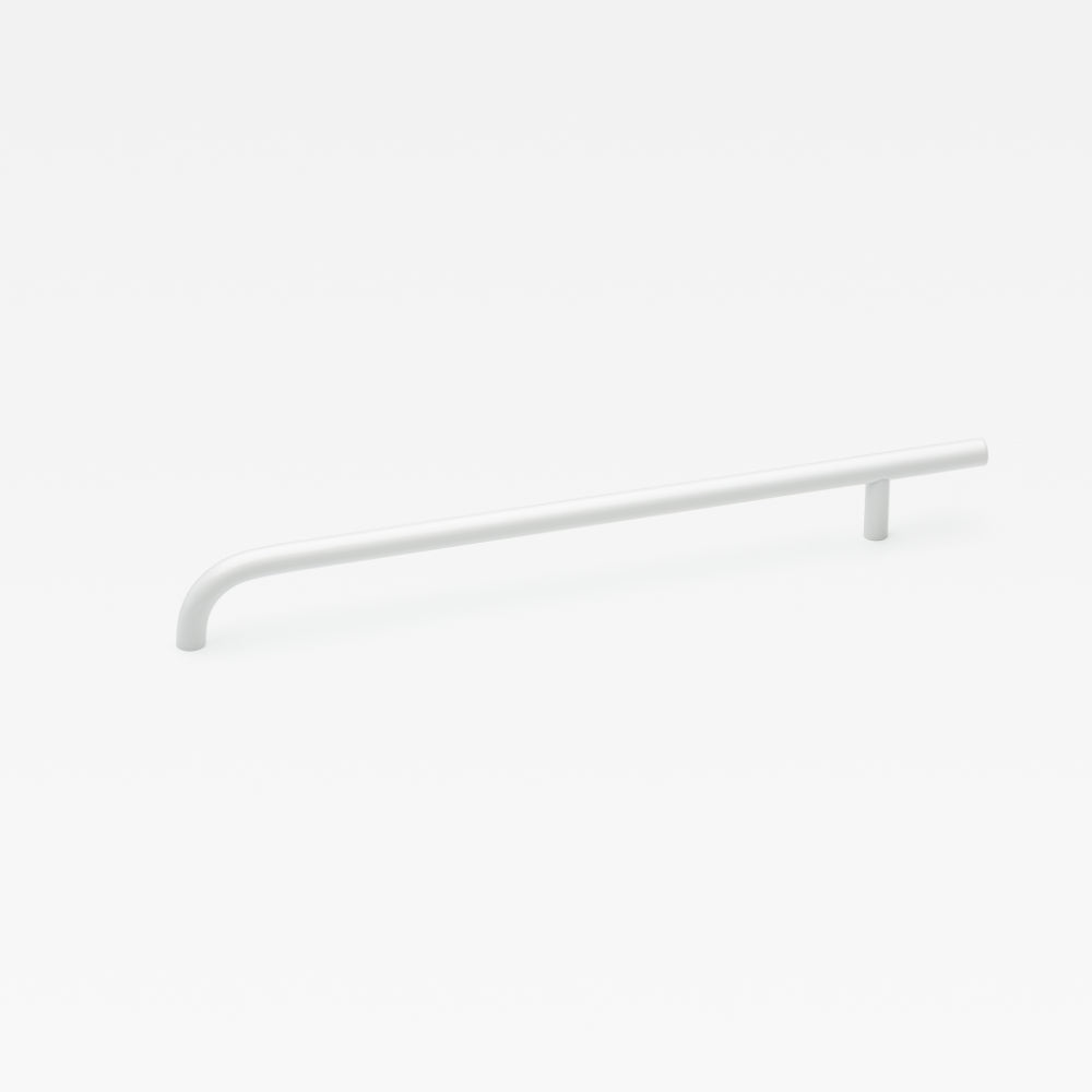 Lo & Co Brera pull handle, modern cabinet hardware in brushed nickel finish, sleek design for kitchen or furniture doors.