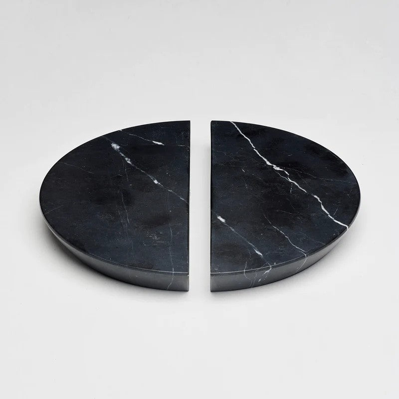 Pair of Lo & Co Interiors Arc Marble Cabinet Handles in black with sleek, curved design and marble finish.